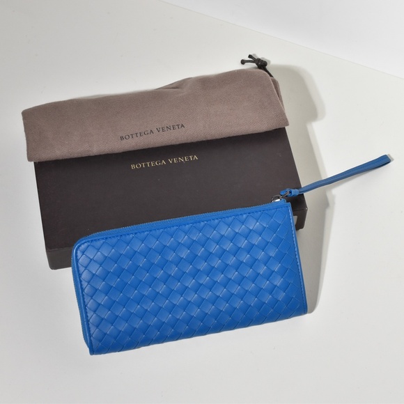 Bottega Veneta Aqua Intrecciato Nappa Leather Zip Wallet Blue - Picture 4 of 10